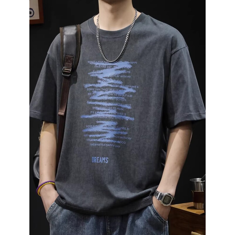 American Retro Short-Sleeved T-Shirt Men's Trendy Clothing Summer 2026 New Large Size Trendy Brand Men's Thin T-Shirt
