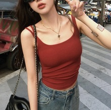 张贝贝新款双肩带吊带背心女带胸垫修身显瘦百搭纯色打底美背上衣
