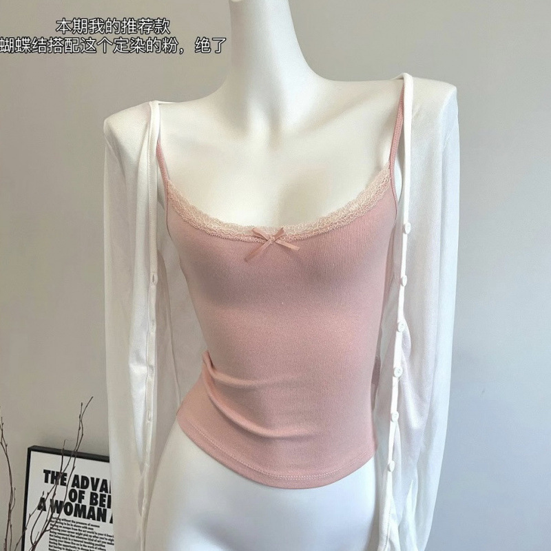 Modal Cotton Pure Desire Style Sweet Exposed Collarbone Camisole Women's Summer Plus Size Slim Lace Base Shirt Top