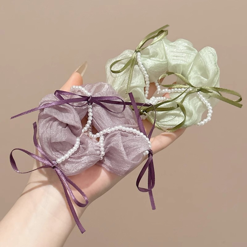 Correa para el cabello de intestino grueso francés fresco para mujer, lazo de perlas de alta calidad, cuerda para el cabello, cuerda para la cabeza, tocado de goma