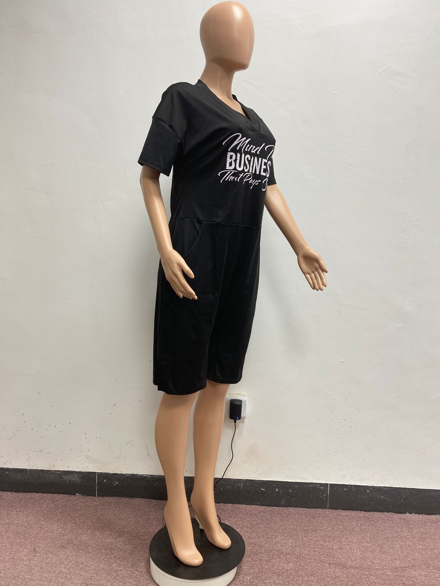 Women Wear V neck Loose Romper Letter Graphic Pattern Printing