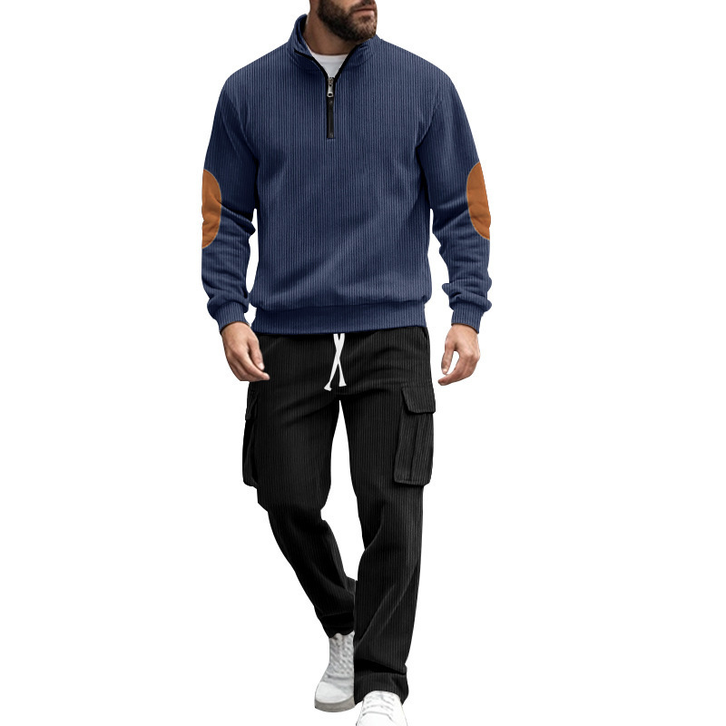 Men's Corduroy Quarter-zip Pullover And Trousers Lounge Set_voghion.com