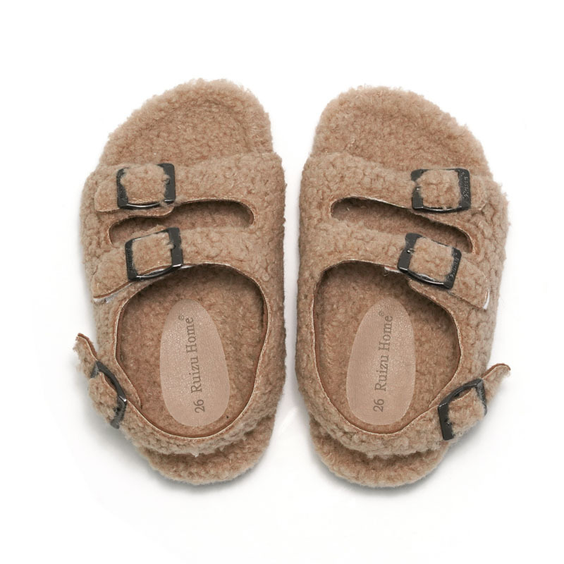 Ruizu 2025 Nieuwe herfst-winter kinderkurk sandalen Koreaanse stijl jongens pantoffels meisjes pluche unisex_voghion.com
