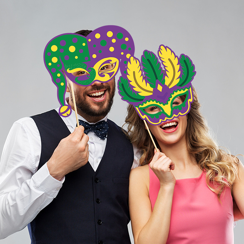 Nuevos artículos de decoración de fiesta de carnaval transfronterizos, decoración de baile de máscaras, selfie, extraños accesorios de fotografía de mano