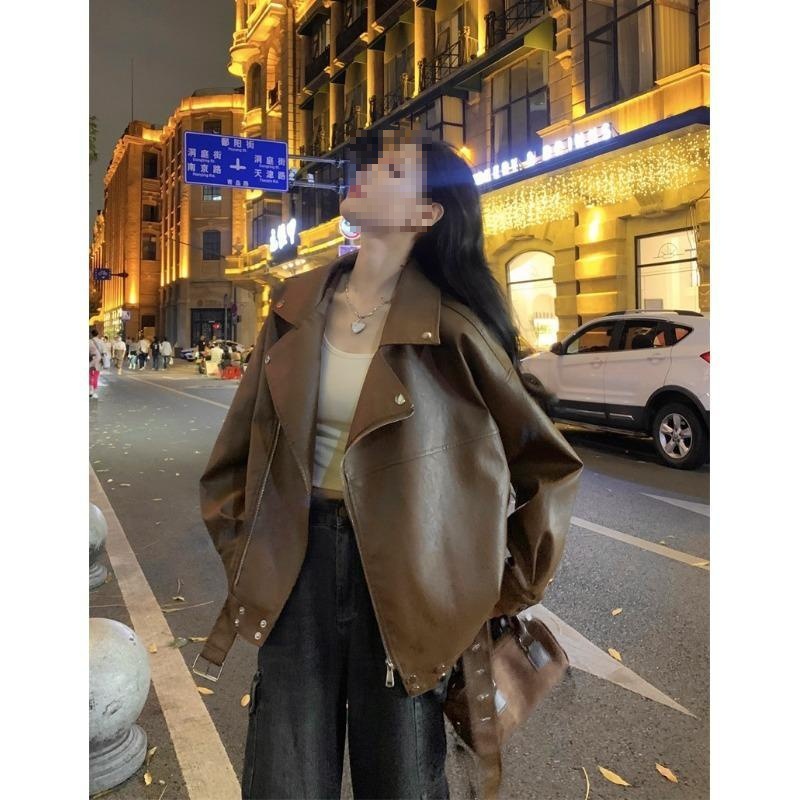 Maillard's Popular Suit Collar Motorcycle Leather Jacket Women's Autumn New Loose Leather Jacket Top