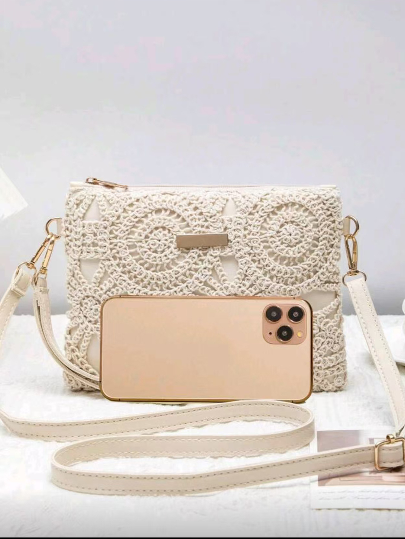 Transfronterizos de encaje trenzado damas mochila de moda algodón hueco bolso de hombro bolso de brazo bolso de mano bolso vacacional