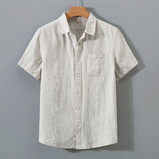 Camisa de lino de verano Camisa de lino suelta delgada de manga corta para hombre Camisa de lino de algodón casual retro japonés de estilo chino