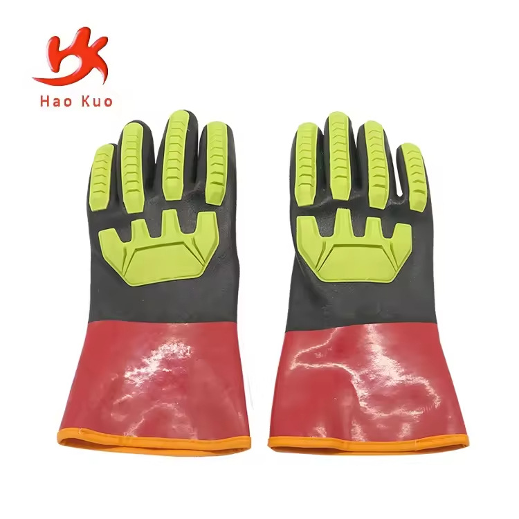 红色全浸TPR防撞防化手套耐油PVC防水防烫工业耐高温防护手套批发
