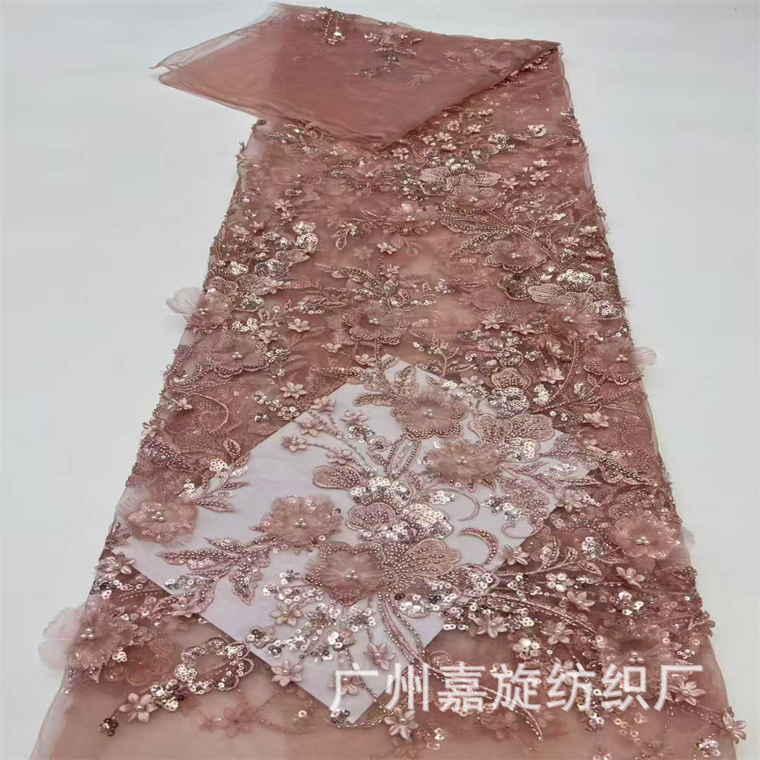 Flor de verano hermosa flor láser tridimensional bordado tela cuentas tubo bordado pieza de vestido vestido de moda tela