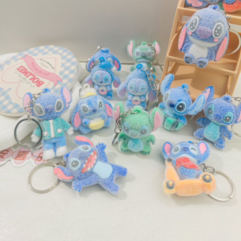 Single Ring N63 Cartoon Stitch Keychain Pendant 3D Plush Bear Doll Car Keychain Bag Accessory