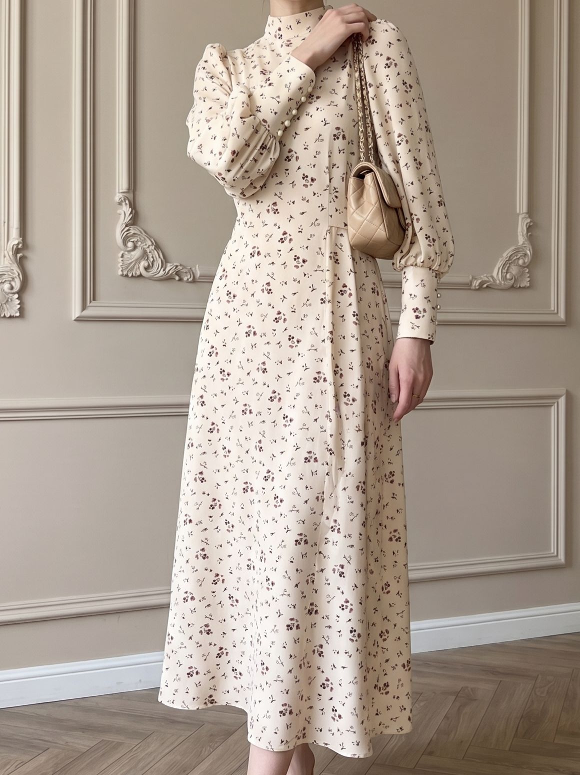 Elegant Satin Maxi Dress With Floral Print - Long Sleeve Tie-Waist Boho Chic Dress For Women_ecoleips.com