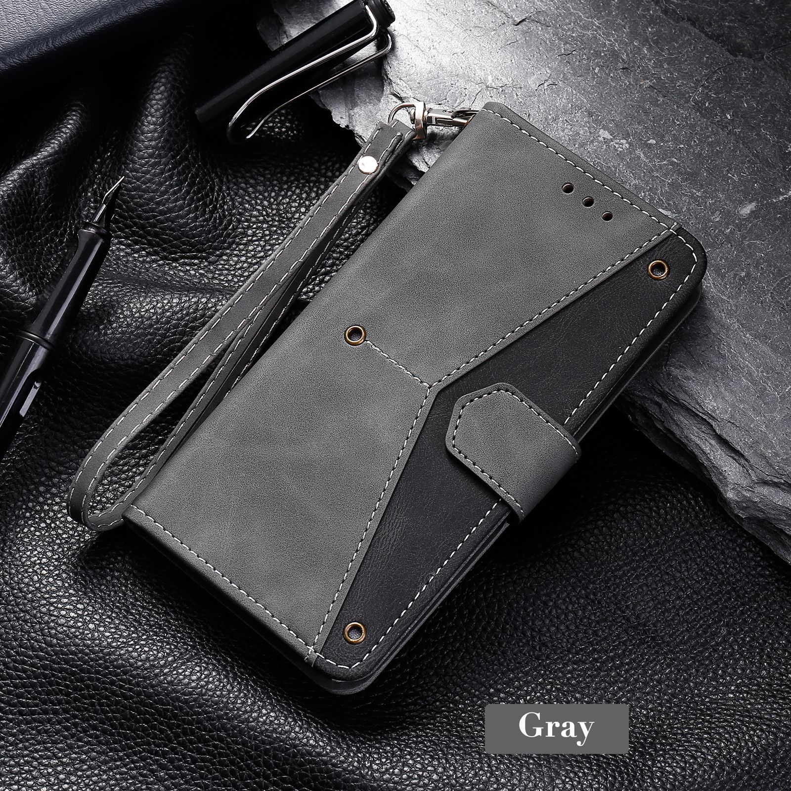 Suitable for iPhone 15 PRO collision nail splicing card insertion wallet flip leather Samsung S24 anti drop phone case_voghion.com