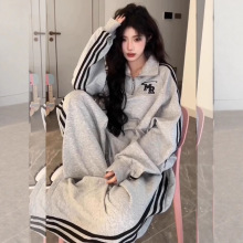 条纹运动套装女秋冬跨境韩国新款时尚网红宽松卫衣休闲裤两件套