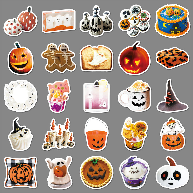 50张万圣节贴纸ins风跨境节日热卖Halloween南瓜防水装饰手帐贴纸|undefined