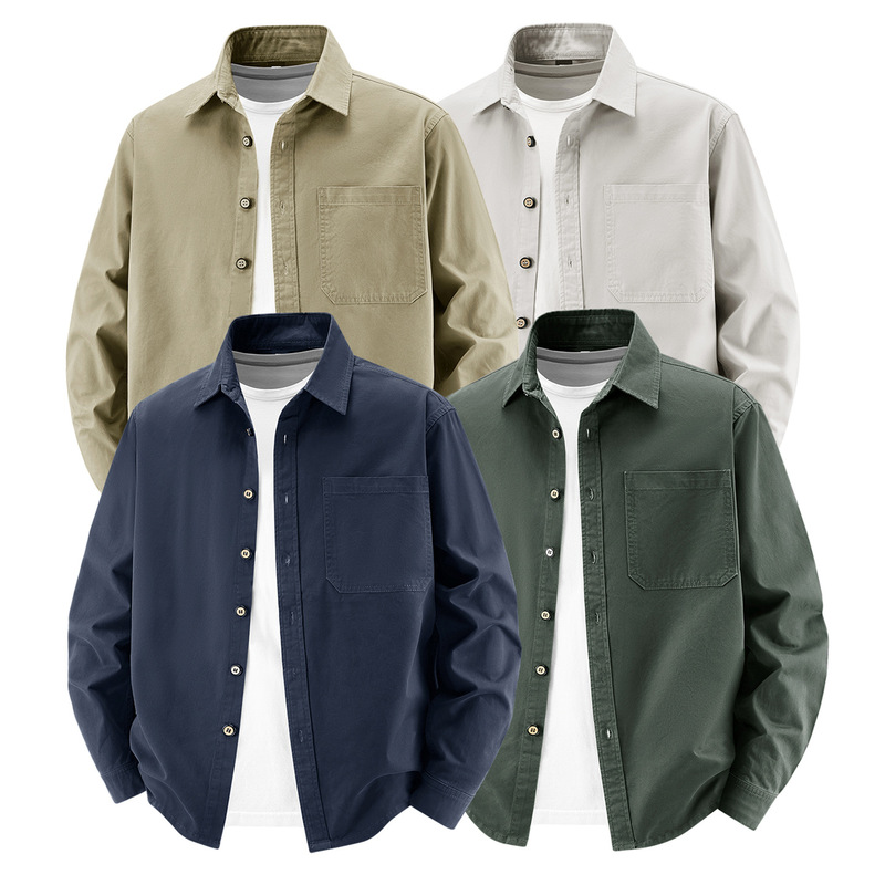 Heavyweight Pure Cotton Men's Long-Sleeved Shirt, Spring and Autumn Loose Workwear Casual Shirt, Men's Lapel Jacket 2603