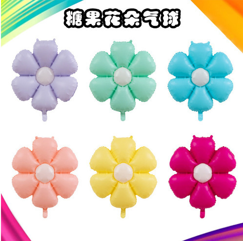 Ins Macaron Candy Color Smiley Face Daisy Flower Plumeria Sun Flower Aluminum Film Balloon Photo Ritual Sense
