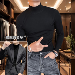 秋冬双面德绒男士T恤半高领打底衫长袖上衣韩版修身潮流内搭ins