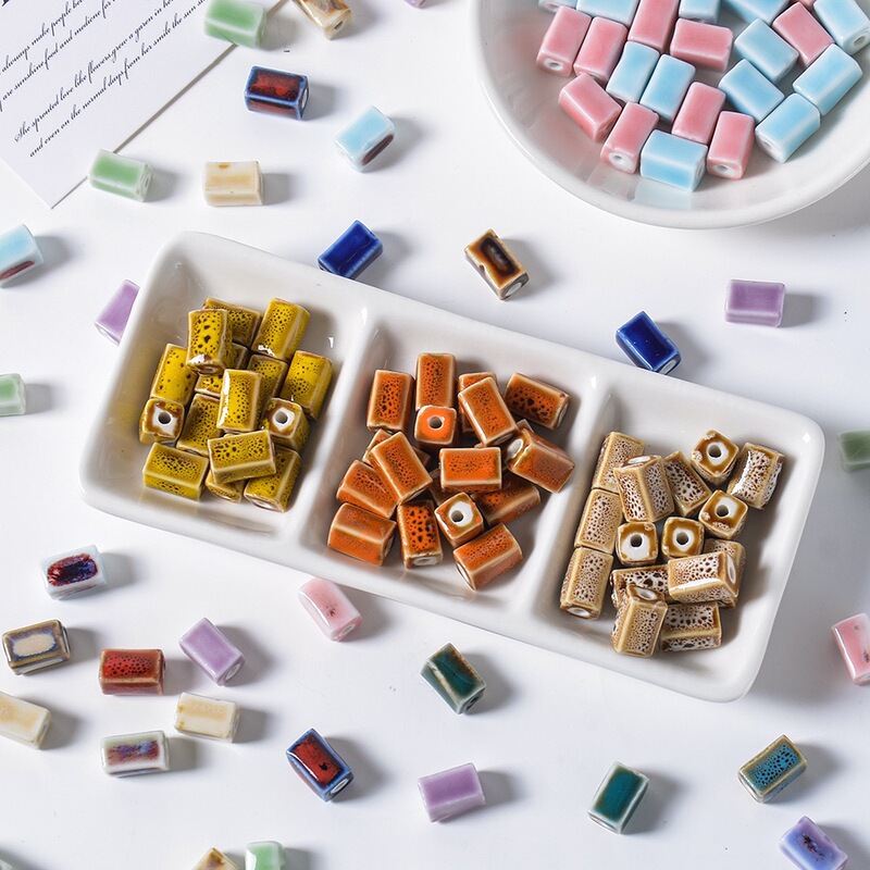 High-Temperature Fired Ceramic Flower Glaze Rectangular Beads DIY Handmade Earrings Jewelry Bracelet Necklace Materials Accessories