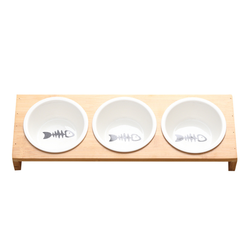 Gato Tazón de cerámica tazón de fuente de comida para mascotas tazón de gato doble tazón de protección cervical tazón de agua comida para gatos tazón de arroz anti-golpe