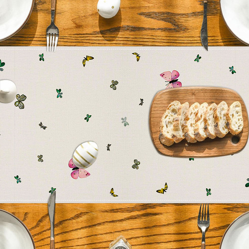 2025 Easter Table Flag Linen Rabbit Print Home Tablecloth Festival Party Dining Table Decor Cloth Runner