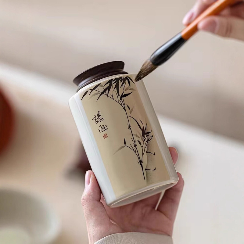 黑檀盖梅兰竹菊逸品茶叶罐陶瓷便携迷你随身储茶罐礼盒包装伴手礼|undefined