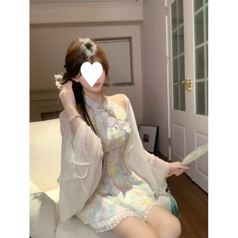 Платье с цветочным принтом и кардиганом, комплект из двух вещей