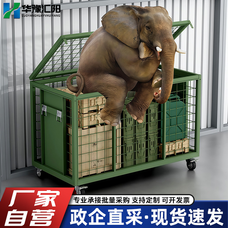 军绿色重型带轮仓储笼移动网箱带轮重型野战物资托盘筐厂家直销