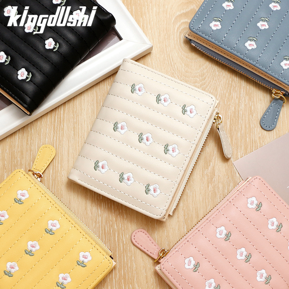 Nueva billetera corta de moda coreana linda borrada billetera corta simple bolsa de tarjetas de cambio de descuento
