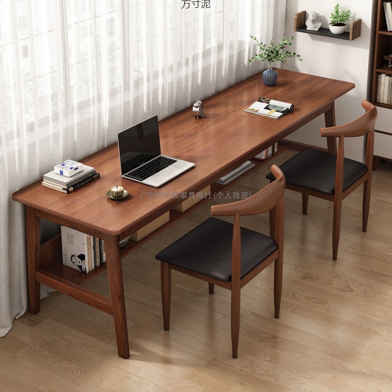 Long Table Against the Wall, Narrow Table, Rectangular Desk, Double Desk, Home Computer Desk, Solid Wood Legs, Workbench