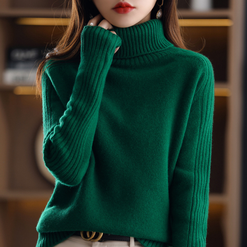 Suéter de cuello alto para mujer forrado de lana engrosado 2024 Otoño e Invierno Nuevo popular estilo occidental interior superior de punto camisa de fondo de Invierno para mujer grueso