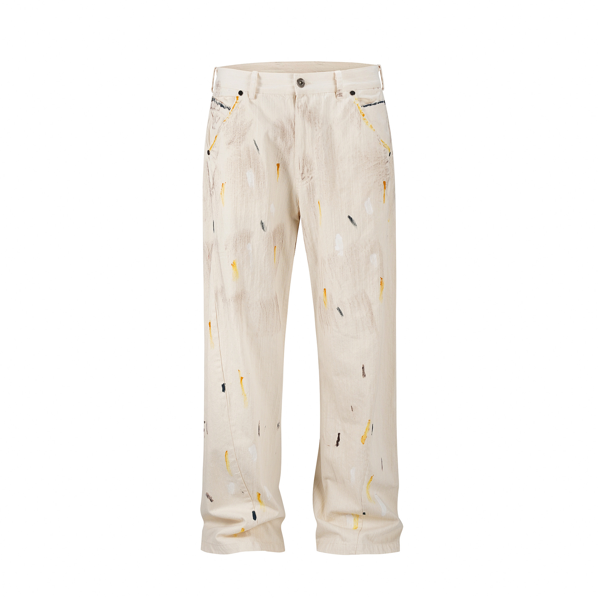 Men's Clothing high street washed loose wide leg 3 painter pants stacked jeans _voghion.com