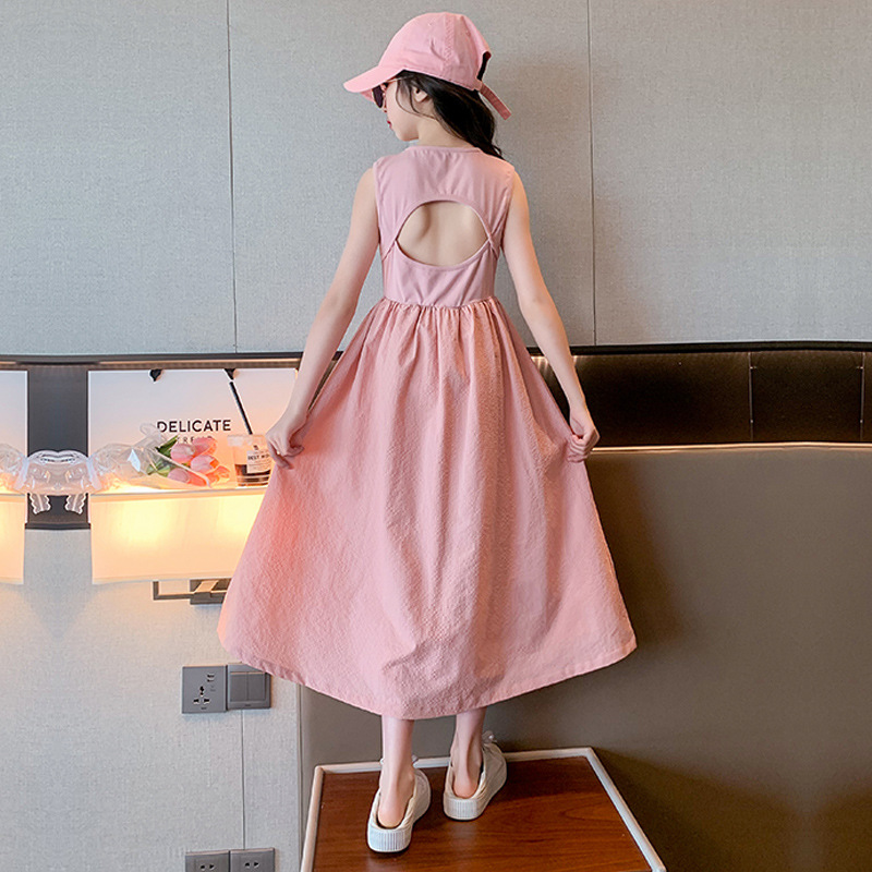 Vestito estivo per ragazze 2024 nuovo per bambini di medie dimensioni, gonna a trapezio senza maniche, senza schienale, stile western per studenti_voghion.com