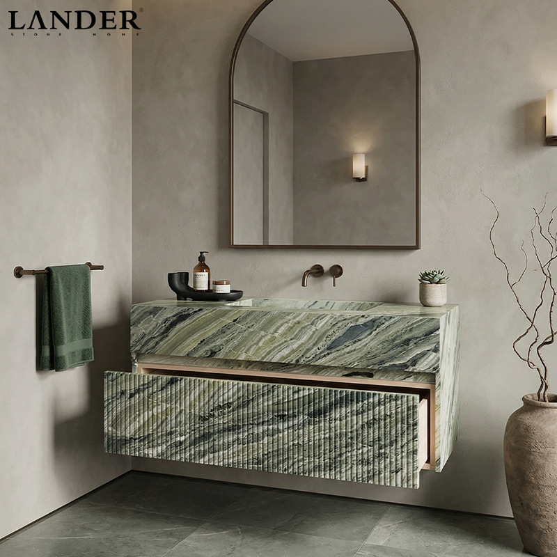 Emerald Washbasin in the Cloud, Fresh Design Style Bathroom Cabinet, Light French-Style Bathroom, High-End Texture Bathroom