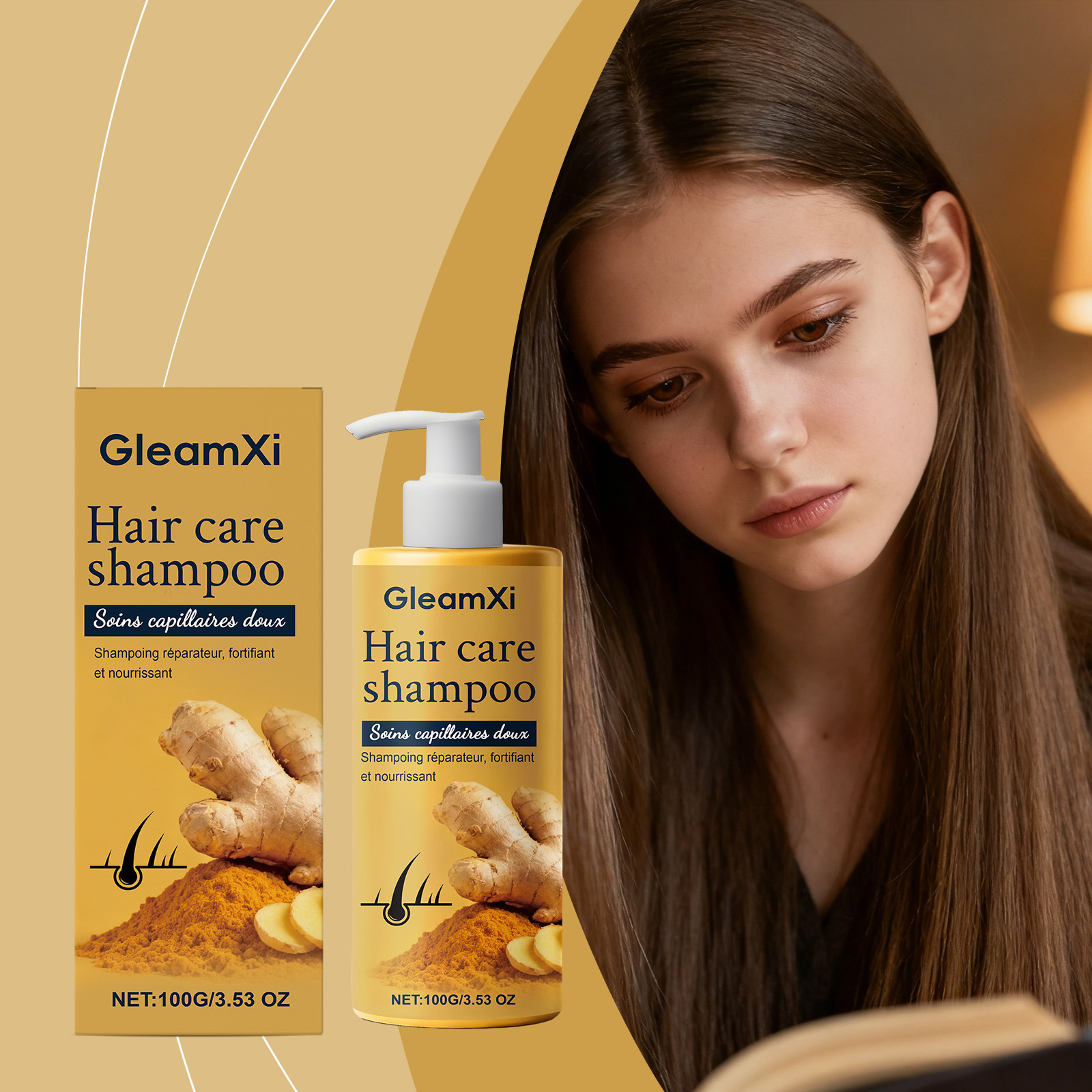Gleamxi Nourishing Hair Care Shampoo Gentle Cleansing Scalp Care Hair Shine Moisturizing Smooth Shampoo
