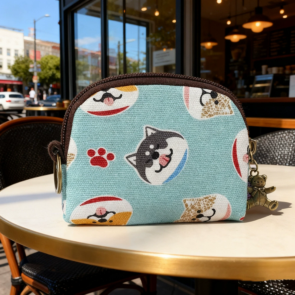 Cartoon Key Wallet Zipper Coin Pouch, Organizer Bag, Cotton Option, 11×2×9 cm