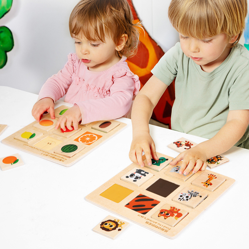 Niños de madera Montessori enseñanza pensamiento lógico rompecabezas a juego tablero fruta cognición animal kindergarten juguetes educativos