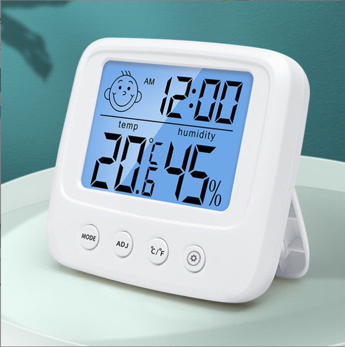 新款数字温湿度计0828 多功能温湿度计时间日期 室内电子温湿度计