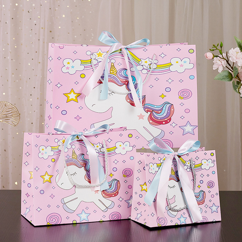 Cute Cartoon Children's Day Gift Bag Unicorn Tote Bag Pony Birthday Gift Bag Paper Bag Baking Bag