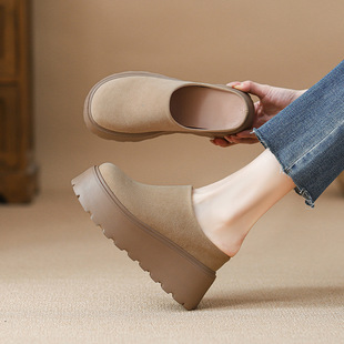 Baotou Half Slippers Women's Outer Wear 2024 Autumn and Winter New Korean Style Slip-on Lazy Casual Retro Burkenneth Shoes