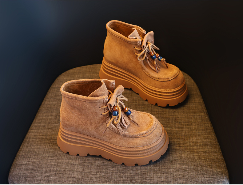 Boot nữ cổ ngắn tăng chiều cao đế dày phong cách Anh — nâu chi tiết 5