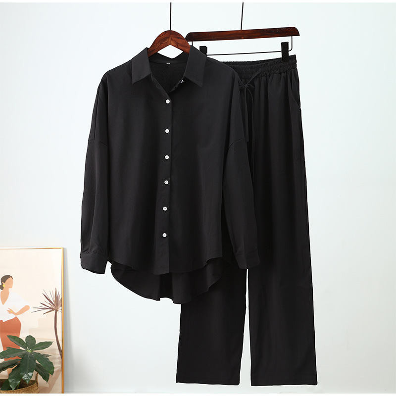 Abbigliamento maschile 2024 autunno nuovo stile temperamento tinta unita camicia a maniche larghe pantaloni lunghi a vita alta set casual_voghion.com