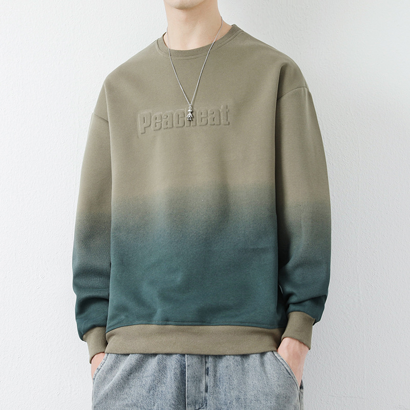 包邮高品质落肩宽松圆领卫衣男2025新款渐变印花套头上衣男秋款外