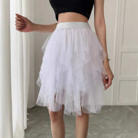 不规则小个子网纱裙女装短款高腰A字短裙超仙女蓬蓬伞裙半身裙