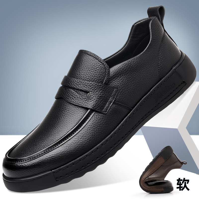 Zapatos de hombre 2025 primavera nuevo estilo casual de suela blanda para conducir zapatos Doudou zapatos de cuero casuales perezosos británicos de un pie para hombre