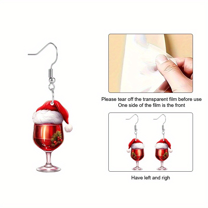 Boucles d'oreilles pendantes verre de vin noël_voghion.com