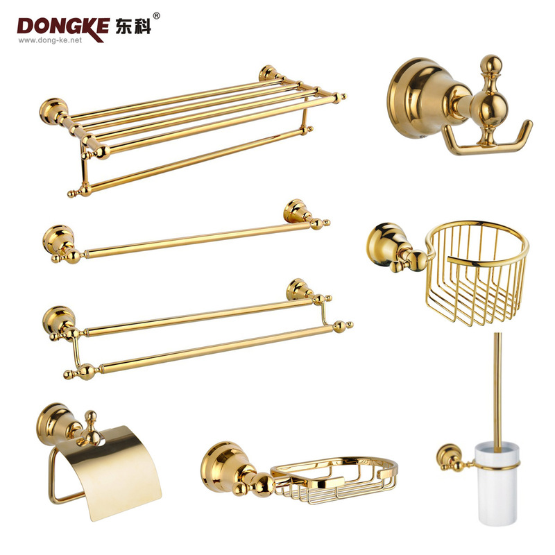 European American Style PVD Golden Towel Rack Set High-end Simple Retro Bathroom Pendant Thickened 7700-GP