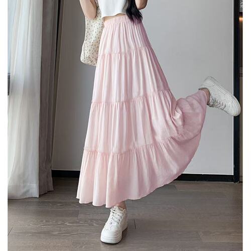 Fairy white cake skirt for women spring, summer and autumn new high-waisted mid-length a-line skirt puffy skirt