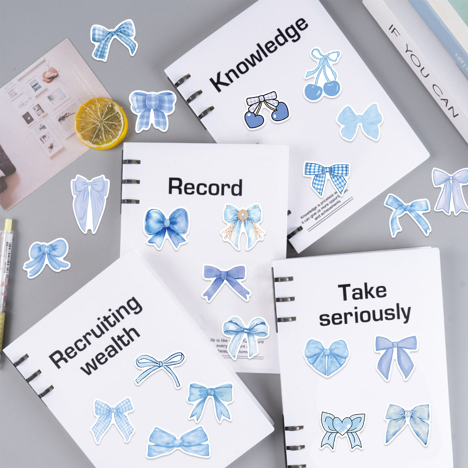 22g Weight Stickers Stationery Type 1 Set Quantity Learning Occasion PVC Material Cherry, Heart Shape, Bow Knot Pattern Cute Style Blue Color 1 Set Cherry Heart Shape Bow Knot Learning PVC Cute Stickers 2