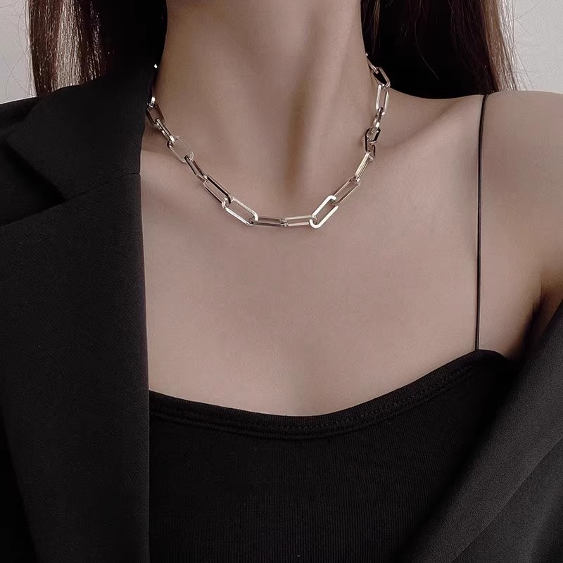 S925 Sterling Silver Cuban Interlocking Necklace For Women Elegant_voghion.com