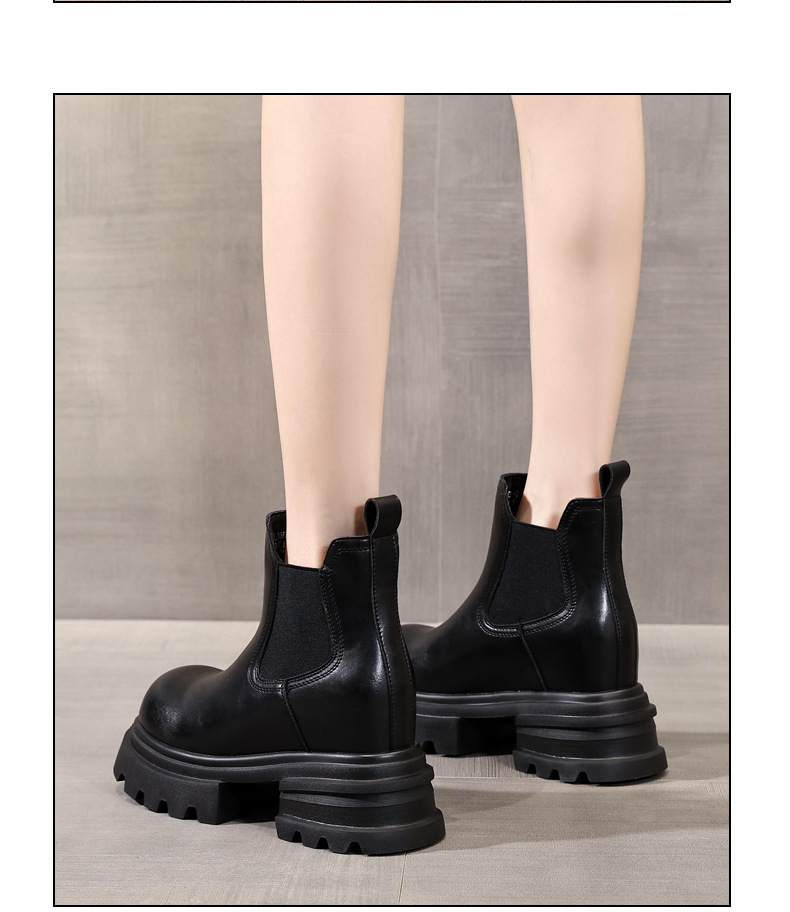 Boot nữ Chelsea cổ ngắn kiểu Anh đế dày tăng chiều cao — đen chi tiết 9